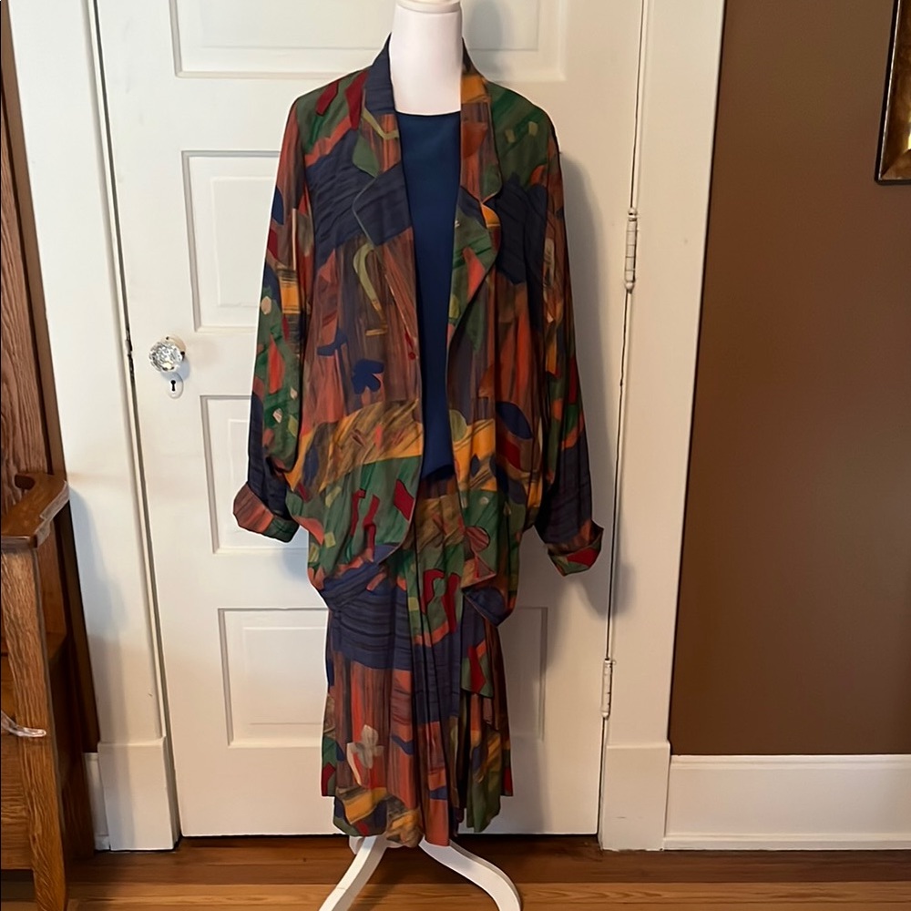 Karen Kane Green and Pink Abstract Jacket